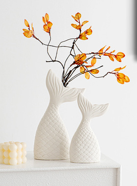 创意北欧美人鱼尾巴陶瓷花瓶摆件客厅电视柜玄关样板房民宿装饰品