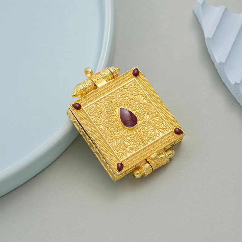 国潮掐丝花纹镶嵌挂件法器十字金刚杵铜嘎乌盒男女士吊坠