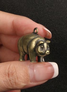 黄铜发财猪吊坠：精致微雕铜件