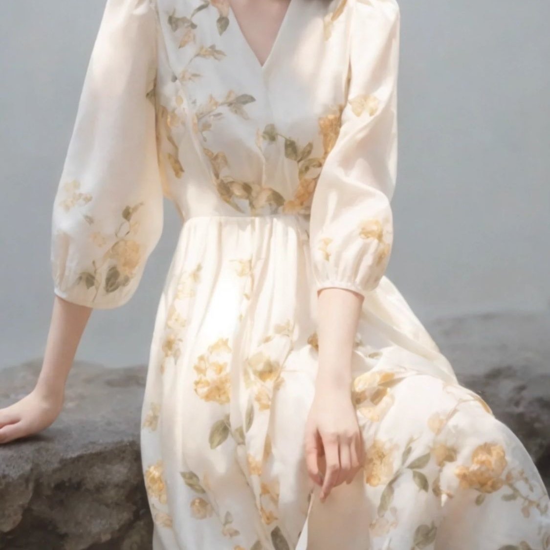 新中式高端精致法式气质海边度假风雪纺碎花连衣裙女装夏季中长裙