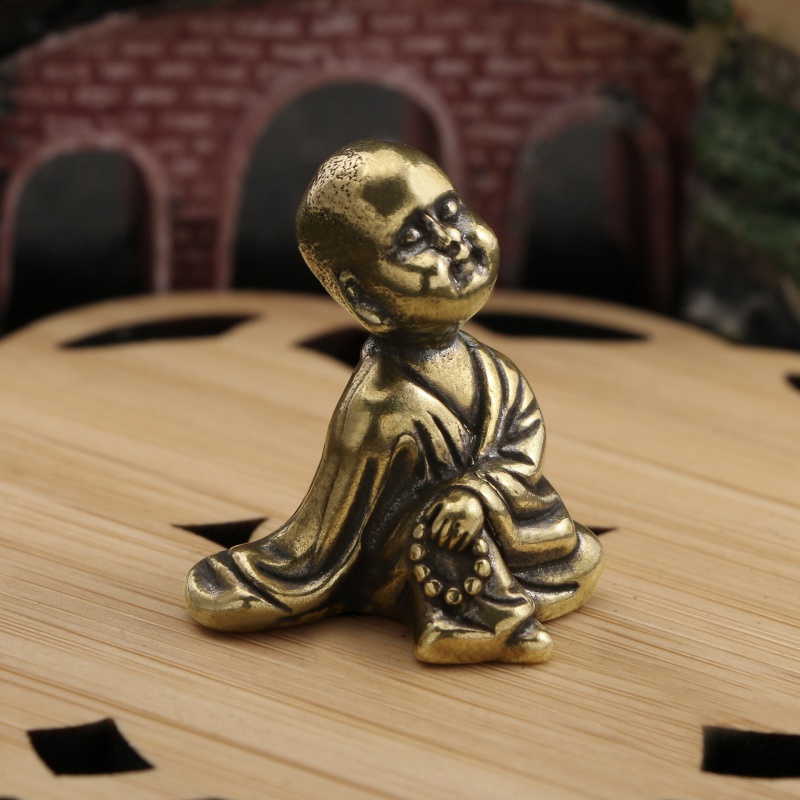 古黄铜和尚茶宠摆件，仿古工艺品