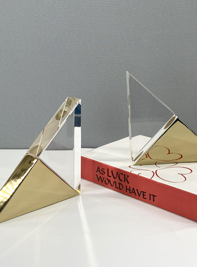 三角水晶金属大理石书档北欧简约欧书房办公室书靠摆件现代风格