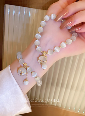 新款猫眼石招财猫手链，日韩风女