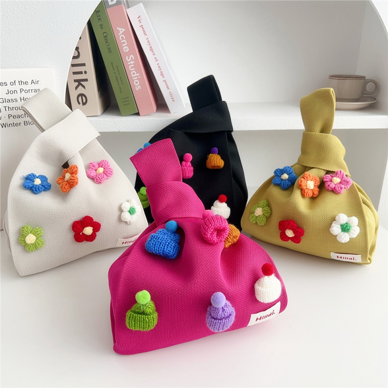 小花上班小拎包遛娃手机包小袋子小拎包女手提小包针织包手腕包