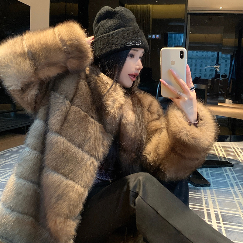 环保紫貂仿貂皮大衣女韩版高级感外套环保气质中长款皮草大衣