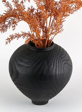 中古侘寂仿碳化木纹花瓶摆件复古仿真花艺盆景插花花器样板间饰品