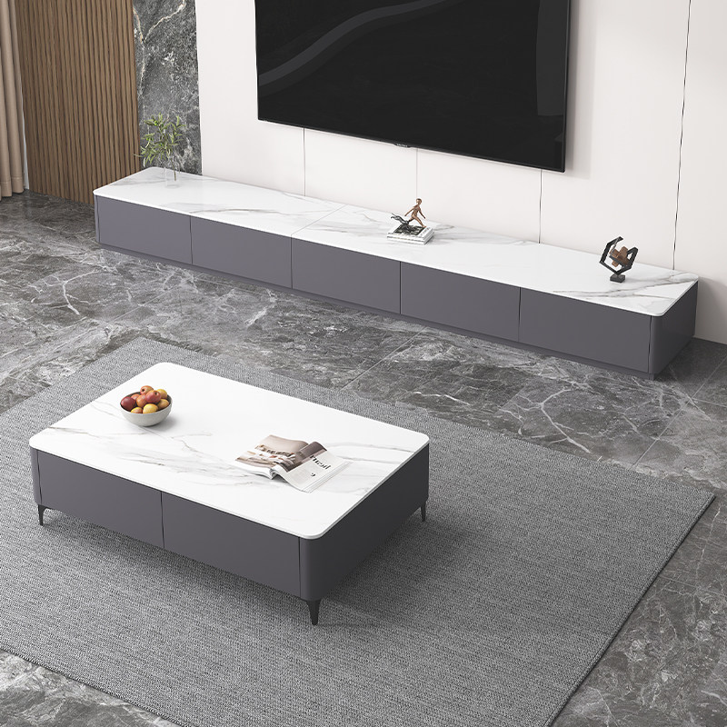 岩板电视柜现代简约家用小户型2026新款落地实木电视柜茶几组合