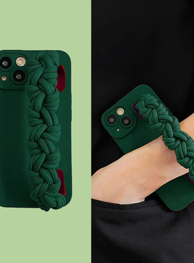 A5适用oppo手机壳A58编织绳腕带Reno14 13 K12K11K10K9K麻花Find x7x5x8x6x3墨绿A1A2A3Pro黑色A72A96A32A93s