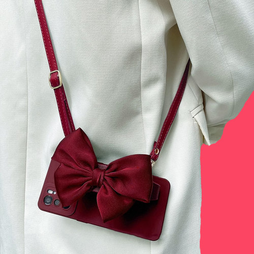 vivo适用Y100手机壳X200蝴蝶结手腕带S30酒红Y36Y37m挂绳Y300Pro女x90S19S15S12S10Y77e Y33t Y55s Y76s套X80