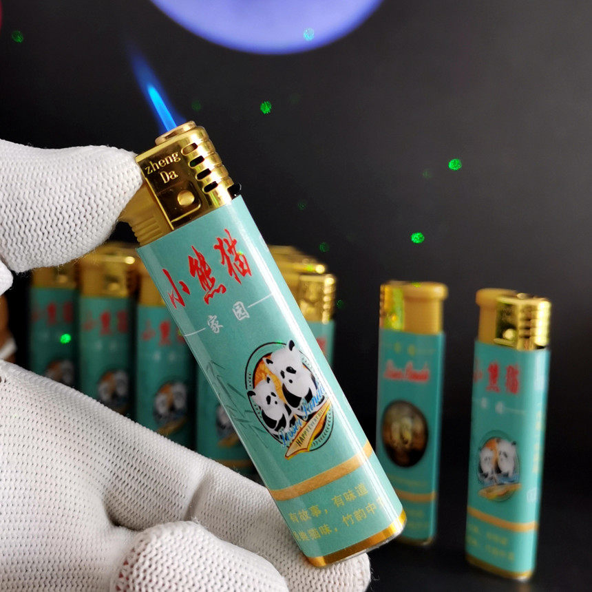 原厂防风云烟打火机小熊猫家园16广告打火机商务直冲可调包纸塑料