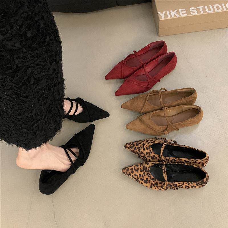 新品平底浅口单鞋女2025秋季新款豆豆鞋内增高尖头鞋子配裙子女鞋