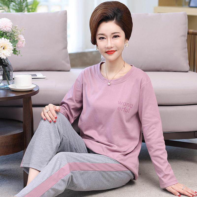 春秋季长袖睡衣套装妈妈女士中老年人中年大尺码家居服可外穿夏冬