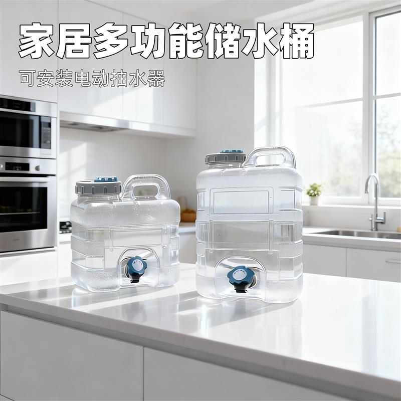 户外储水桶纯净水桶透明带水龙头方形家用车载存水桶装蓄水饮水桶