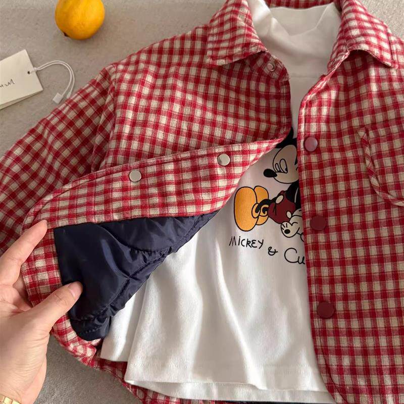 新品男童夹棉外套2025秋冬季新款儿童加厚格子衬衫洋气宝宝保暖棉