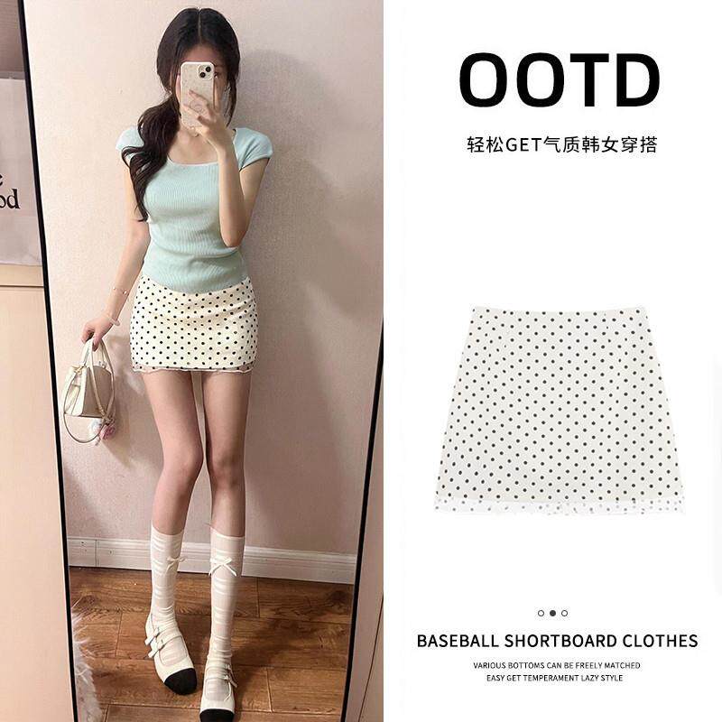 新品白色蕾丝网纱波点半身裙包臀短裙女2025新款半裙a字miu系穿搭
