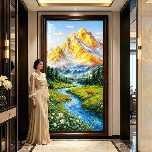 新中式装饰画入户玄关竖幅挂画金山国画过道走廊壁画2026新款客厅