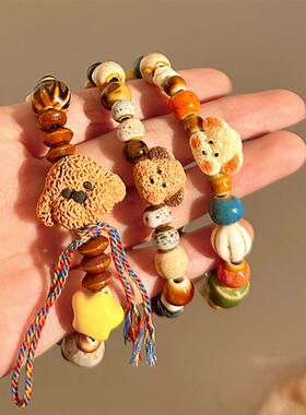 新品童趣可爱陶瓷小熊串珠手链女高颜值闺蜜学生手串小众叠戴百搭