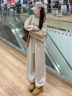 加绒加厚女款连帽长袖卫衣时尚套装女宽松阔腿休闲裤2026秋冬新款