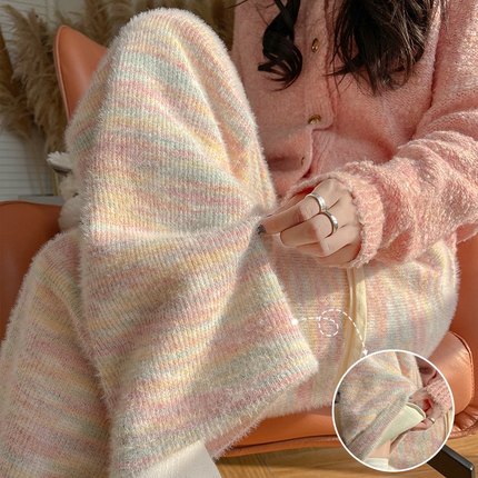 白色糯米裤女秋冬2024新款高腰垂感针织阔腿裤休闲小个子加绒棉裤