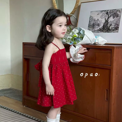 女童薄款洋气夏季红色波点吊带裙