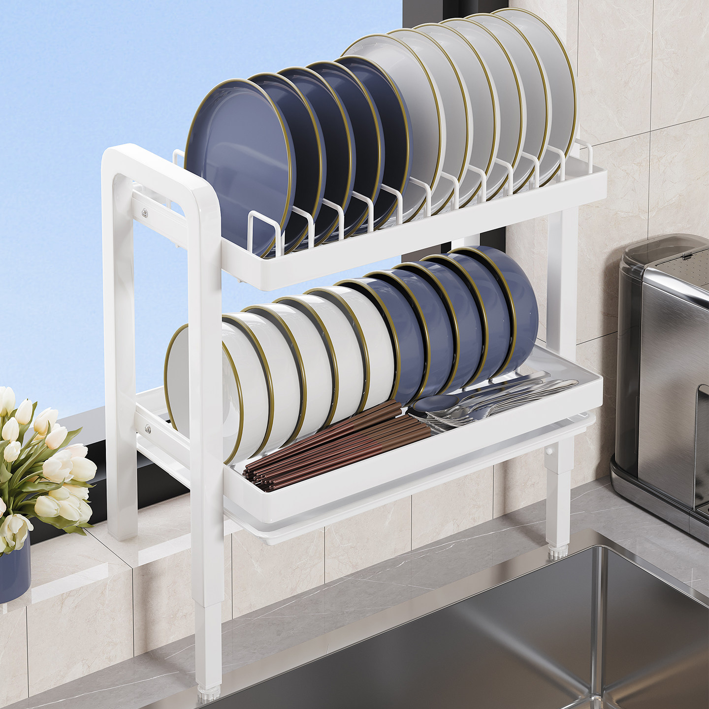 厨房窗台沥水碗架碗碟收纳置物架床边高低脚可调节延伸板水槽旁边,厨房/烹饪用具,碗架,淘宝优惠券,粉丝福利购,淘宝优惠卷