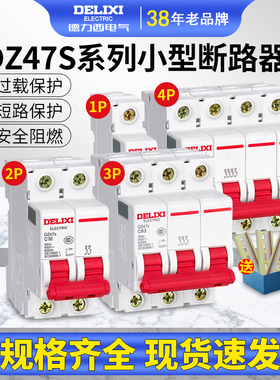 德力西2p63A空气开关dz47s空开1p3p4p家用电闸断路器三相32a100a