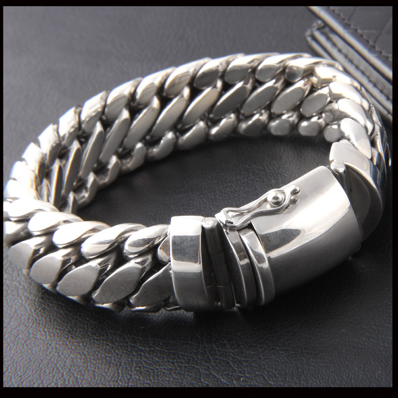 纯银手链粗狂银链子马鞭纹纯手工银饰朋克男人霸气正品s925银进口