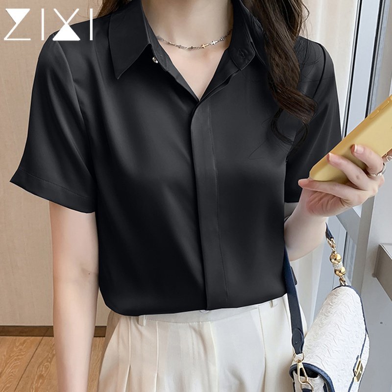 雪纺衬衫女短袖高级感2026夏季新款职业工作服黑色衬衫冰丝上衣