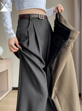 灰色西装裤女垂感高级感高腰直筒休闲 窄版阔腿小个子黑色裤子西