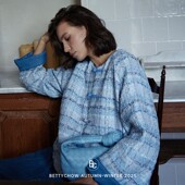 Bettychow 小香风蓝色肌理雪花呢中式 薄棉服轻奢气质外套