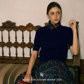 Bettychow 老钱风醋酸链条百褶深蓝色半裙设计感气质高级半身裙