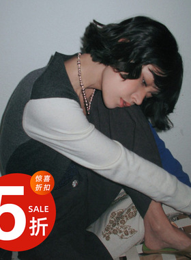 【惊喜特价】Bettychow Old C美利奴纯羊毛灰蓝拼色开衫减龄外套