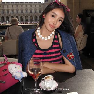 Bettychow Vintage中古小香风名媛雪花呢蓝色短外套 超级稀有