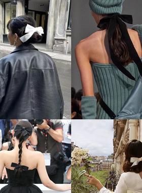 Bettychow 法式蝴蝶结发饰发夹黑色白色小众时髦气质百搭精致头饰