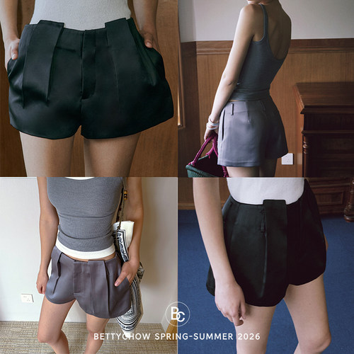 Bettychow中古缎面短裤黑色灰色