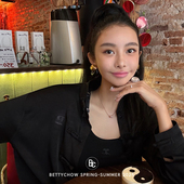 缎面宽松黑衬衫 刺绣B新中式 气质落肩上衣 Betty私服 Bettychow