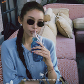 Bettychow 小兔子重磅浅蓝色开衫 毛衣小清新重工苎麻高级感外套