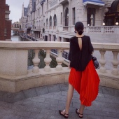 BettyChow轻奢高定面料 意大利进口分量感百褶半裙法式 气质