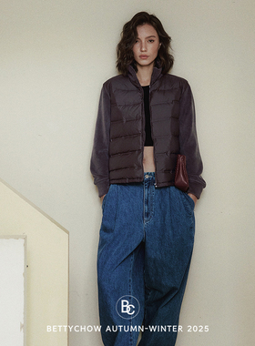 Bettychow 复古美式雅痞彩蓝色宽松牛仔裤休闲时髦慵懒个性长裤