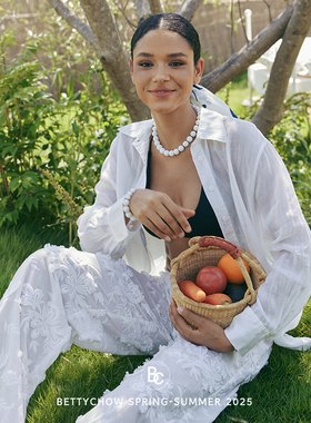 Bettychow 梅丁同款！超仙有机棉立体刺绣花边白色时尚显瘦直筒裤
