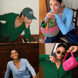 Bettychow 经典！H暗花纹真丝羊毛开衫绿色蓝色简约春夏防晒毛衫