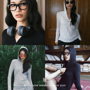 时髦防晒衫 Bettychow 黑白灰修身 帽衫 桑蚕丝混纺隐形拉链高智美式