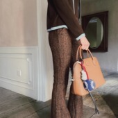 时髦休闲裤 女喇叭裤 惊喜4折 复古咖啡色高腰羊毛休闲长裤