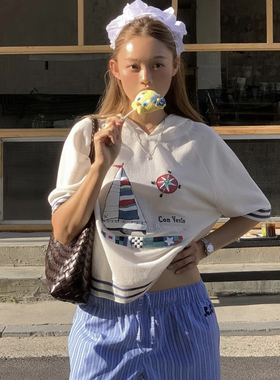 Bettychow Betty私服！冰爽天丝白色薄款连帽T恤ins时髦个性上衣