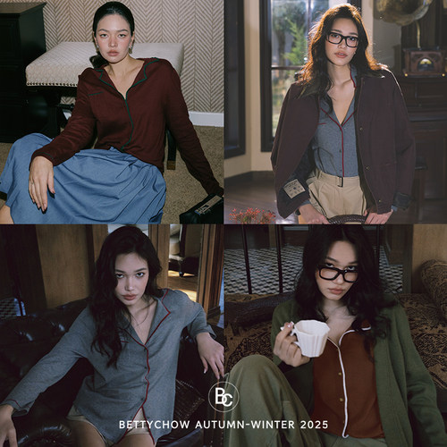 Bettychow 细线毛织可外穿灰色打底衫设计感撞色线条内搭上衣