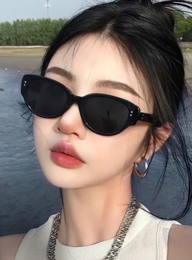 复古猫眼墨镜女防晒遮阳高级感2025新款椭圆近视偏光黑色太阳眼镜