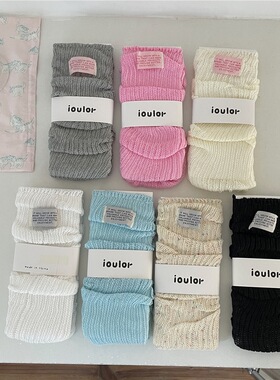 多巴胺布标粉色袜子女堆堆袜套春夏薄款灰色小腿袜镂空纯色jk腿套