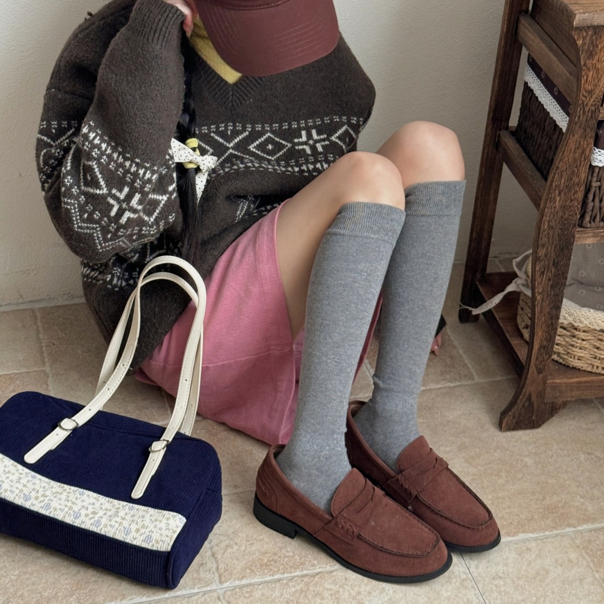 ioulor小腿棉纯色压力无骨及膝袜