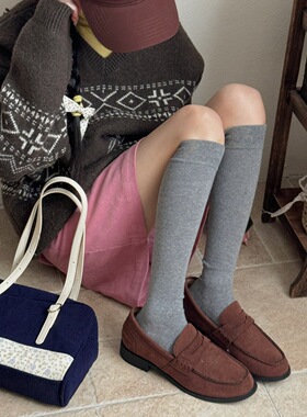 IOULOR秋冬咖啡色压力小腿袜女显瘦运动长袜不掉筒无骨纯色及膝袜