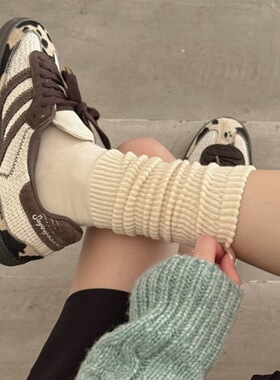 IOULOR秋冬日系堆堆袜百搭咖色长筒袜女ins纯色竖条纹显瘦小腿袜